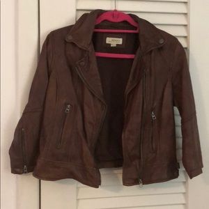 Bershka brown quarter sleeve leather jacket